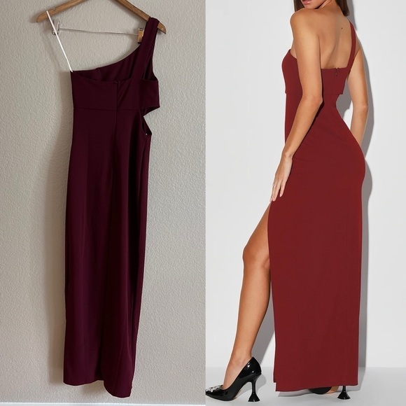 NWOT Simply Beautiful Burgundy One-Shoulder Cutout Maxi Dress - Picture 3 of 8
